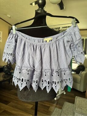 Iris Size S Lavender Off Shoulder Crochet Lace Blouse Boho Festival Top